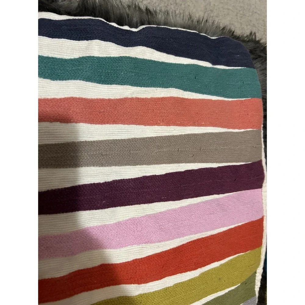 West Elm Rainbow Colorful Striped Throw Pillow Cover Cotton